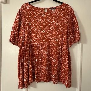 SHEIN Burnt Orange Cheetah Print Ruffle Blouse